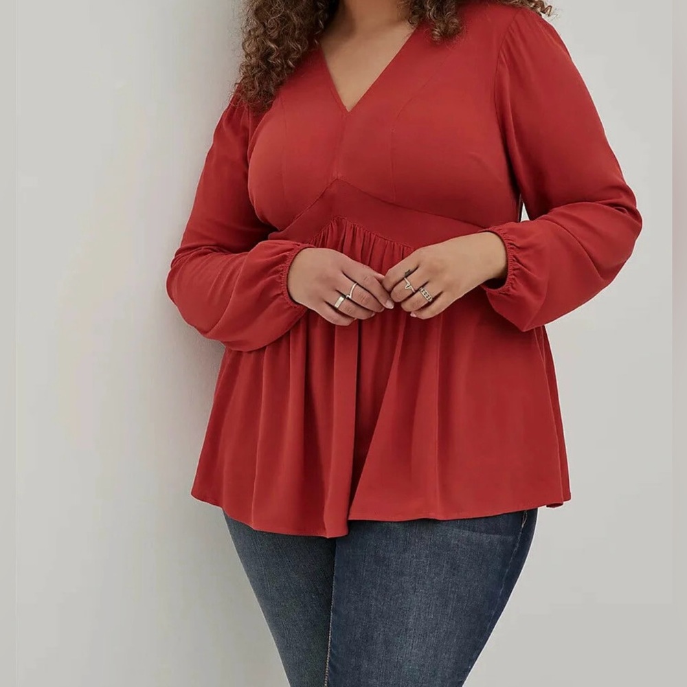 Torrid Pumpkin Babydoll Rayon V-Neck Blouse